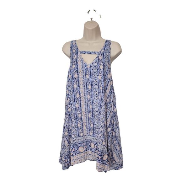 Paper & Crane knee height Multi-Color Blue Cut-Out Back Casual Dress Size Medium - Picture 1 of 10